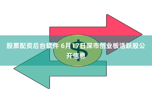 股票配资后台软件 6月17日深市创业板活跃股公开信息