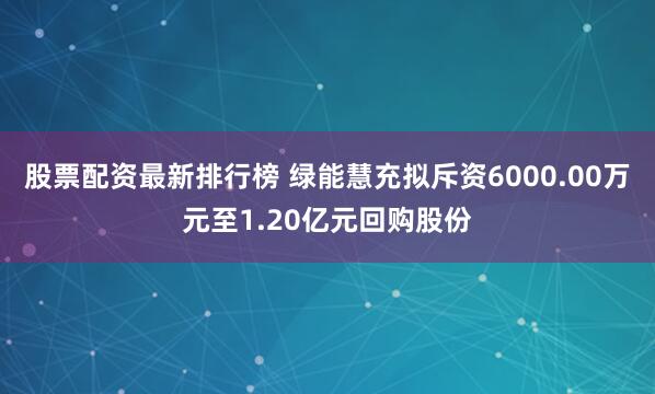 股票配资最新排行榜 绿能慧充拟斥资6000.00万元至1.20亿元回购股份