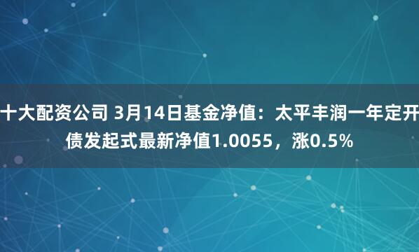 十大配资公司 3月14日基金净值：太平丰润一年定开债发起式最新净值1.0055，涨0.5%